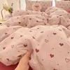 Clase a Hilo de doble capa Algodón puro Juego de cuatro piezas para cama Algodón lavado para cama Sábanas Cubre edredón Verano Dormitorio de estudiante Juego de tres piezas 4