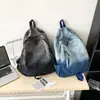 Mochila Jeans Studentil para Viagem com Gradiente Pontilhado Estilo Coreano Velha Retrô Casual Jeans Lavado Mochila de Grande Capacidade