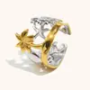 Pulsera Bicolor de Nicho Estilo Oceánico Transfronterizo Europeo y Americano Anillo Abierto de Acero Inoxidable Chapado en Oro de 18K con Palmera, Estrella de Mar, Coral para Mujer