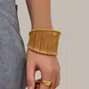 Pulsera Abierta Ancha Envuelta en Hilo de Seda de Moda Pulsera de Acero Inoxidable Pulsera Versátil Personalizada para Mujer Joyería Estilo Europeo y Americano Venta al por Mayor