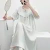 Camisón de Noche de Algodón Fino Nube con Encaje de Longitud Media para Mujer Verano Nuevo Encaje Transpirable de Manga Corta Holgado Se Puede Usar Afuera