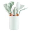 Utensílios de Cozinha Conjunto de Doze Peças Colher para Cozinhar Antiaderente Espátula Cabo de Madeira Conjunto de Utensílios de Cozinha de Silicone Conjunto de 12 Peças com Balde de Armazenamento