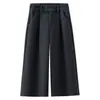 Calça Feminina de Lã Misturada Outono/Inverno Cintura Alta Cropped Perna Larga 2026 Nova Solta Emagrecedora Perna Reta Caimento Versátil Casual