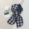Venta Caliente Transfronteriza 2025 Nuevo Bufanda Larga Estrecha de Seda a Cuadros Retro, Pañuelo de Cabeza Pequeño Elegante y Versátil