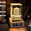 Trofeo de cristal con luces, adorno de medalla de reloj de madera maciza, recuerdo para actividades de reunión anual de empresa