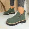 Nuevas botas cortas de talla grande para mujer Otoño e Invierno 2026, botas Martin de cremallera lateral con punta redonda transfronterizas, botas cortas con tacones gruesos