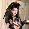 Diadema Corona Negra con Velo Gótico de Halloween para Mujer, Diadema Elegante de Rosa de Alta Gama, Vestido de Fiesta Festivo