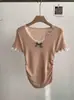 Ropa de Mujer Trece Líneas de Guangzhou Verano 2025 Nuevos Tops Cuello en V Encaje Empalmado Lazo Suéteres de Manga Corta