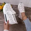 Sapatos Individuais para Mulheres, Mocassins de Verão, Sapatos Femininos de Renda e Malha Tamanho Grande, Salto Alto Casual Slip-on, Aumento Interno Sapatos Femininos para Exportação