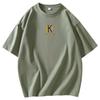 24 190g hombro ancho suelto cuello redondo escote pequeño manga corta camiseta logo personalizado color liso camiseta básica-10A1015