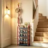 Perchero de pie, zapatero de metal, estante de almacenamiento engrosado para uso doméstico, adecuado para apartamentos de alquiler, perchero y sombrero vertical