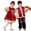 Roupa de Ano Novo para Meninos Inverno 2025 Novo Estilo Hanfu Festivo para Meninas Roupa de Ano Novo Infantil Conjunto de Roupa Formal para Bebê de Um Ano