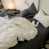 Conjunto de Quatro Peças Liso Genuíno Grau A para Mãe e Bebê Ins Roupa de Dormir Algodão Lavado com Água Pura Lençol de Cama Capa de Edredom Fronha Conjunto de Três Peças para Dormitório