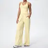 Estilo Europeo y Americano Micro-Cepillado Color Sólido Espalda Racer Chaleco Deportivo Pantalones de Yoga Pantalones Rectos Sueltos Conjunto de Ropa de Yoga para Fitness