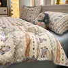 Juego de Cama de Cuatro Piezas Estilo Fair Isle con Borde de Concha Algodón Puro Funda de Colcha de Algodón Esponjoso Sábana Funda de Colcha para Estudiante Juego de Tres Piezas 4