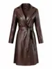 Gabardina larga estilo bata de baño transfronteriza europea y americana más vendida, chaqueta de cuero sintético resistente a las arrugas para mujer, estilo nuevo, hecha a medida
