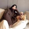 Cardigan estilo coreano estilo preguiçoso gola alta suéter casaco outono e inverno alta qualidade solto macio cera malha espessada top