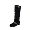 Piel de flor + forro de fibra de piel de vaca, botas de montar de caña alta para mujer, nuevo estilo de invierno, punta redonda, detalle de hebilla, tacón medio, botas hasta la rodilla