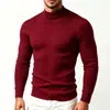 Suéter de Punto Rayado Suéter para Hombre Cuello Medio Alto Elástico Capa Base Estilo Europeo y Americano para Hombre Suéter de Punto de Color Sólido Suéter Delgado para Hombre