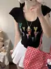 5102 # Verão Novo Estilo Doce Design de Estampa de Borboleta Camiseta Curta Slim Fit Peça Única Feminina com Bojo