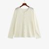 Top Holgado de Punto con Cuello Redondo y Calados para Mujer Talla Grande, Cárdigan de Manga Larga, Estilo Otoño 2026, Cárdigan de Punto para Mujer Talla Grande 23339