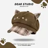 Nuevo Sombrero Octagonal Marrón con Orejas de Gato Lindas para Mujer 2026, Versátil para Otoño e Invierno, Gorra Plana Adelgazante, Boina de Moda
