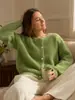 Cardigan Jacket de Punto con Botones de Perla y Cuello Redondo, Color Sólido, Terciopelo Imitación de Visón, Moda Versátil Elegante para Otoño e Invierno