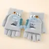 Guantes Flip para Niños Lindo Dinosaurio de Dibujos Animados Niños Bebé Niños Jardín de Infancia Invierno Cálido Medio Dedo Lana