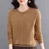 26 Suéter de Cuello Redondo para Mujer Nuevo Moda Primavera Otoño Jacquard Tejido Reductor de Edad Moda Elegante Prenda Base de Punto Top de Punto para Mujer