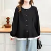 Especial2026 Otoño Nuevo Moda Coreana Elegante Top para Chicas de Tallas Grandes con Elegante Adorno de Volantes y Diseño Falso de Dos Piezas 0808