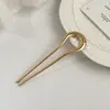 Grampo de Cabelo Dourado Coreano Francês em Forma de U com Duas Pontas Novo Simples Fresco Ferramenta para Coque na Parte de Trás da Cabeça Presilha para Cabelo Acessório de Cabeça