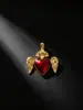 Pingente de coração de esmalte vinho vintage com asas de anjo e forma de coração em chamas, acessórios de joias para comércio exterior transfronteiriço atacado