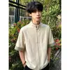 Camisa de Manga Corta Holgada Estilo Old Money de Lino Sintético de Moda Verano 2026