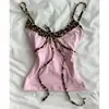 En Stock Transfronterizo Nueva Ropa de Mujer Camisola Estampado de Leopardo Patchwork con Lazo Ajustado Espalda Descubierta Estilo Corto Estilo Chica Caliente