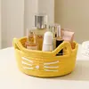 Cesta de Almacenamiento Tejida de Cuerda de Algodón con Orejas de Gato Linda Multicolor Redonda Celebridad de Internet Boca Baja Almacenamiento de Artículos Varios para Dormitorio Cesta Tejida Hecha a Mano
