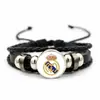 Logotipos dos Times das Cinco Maiores Ligas de Futebol Europeu Tecidos em uma Pulseira, Acessório de Mão de Couro Multicamadas Estilo Punk do Paris Saint-Germain