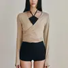 Moderna Ropa Deportiva de Secado Rápido con Cordones para Mujer, Top Profesional de Manga Larga para Pilates, Danza, Deportes, Corte Ajustado, Yoga
