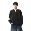 Suéter V-neck de bloques de color falso dos piezas, cosido a mano, unisex, nuevo estilo otoño/invierno, capa interior de punto de moda, corte holgado