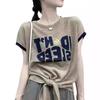 Manga curta Malha Feminina Top 2023 Verão Feminino Nova Bainha Nó Design Sentido Nicho Camiseta Explosão Estilo Ocidental