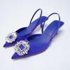 Sandálias de Salto Alto Novas de Verão 2023 Femininas Strass Bico Fino Salto Baixo Elegantes Sapatos de Casamento Primavera e Verão Comércio Exterior Tamanho Grande