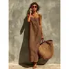 Colección de verano nueva transfronteriza europea y americana: Vestido largo de algodón y lino, de color liso, sexy, retro y sin esfuerzo chic para mujer