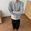 Camiseta de Manga Larga Desestructurada Hombro Derecho Color Gris Transfronterizo Estilo Americano Otoño para Hombre Sudadera Camisa Limpia para Capas Interiores