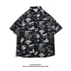 Camisa Retro Vintage Estilo Hong Kong Estampa Completa Manga Curta Design Nicho Tailandês Havaiano Camisa Solta Bonita