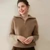Suéter 100% Caxemira para Mulheres, Outono e Inverno Espessado Gola Alta com Meio Zíper Suéter Puro de Caxemira, Suéter Básico de Tricô Solto Plus Size