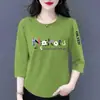 Comercio Electrónico Transfronterizo Comercio Exterior Estilo Mamá Mujeres de Mediana Edad Camiseta de Manga Tres Cuartos Holgada Casual Versátil Camiseta Base Superior