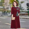 Vestido Moderno para Mamá, Holgado de Longitud Media, Nuevo para Otoño, Manga Larga, Patchwork, Falso Dos Piezas para Mujeres de Mediana Edad y Mayores