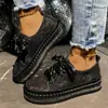 Zapatos Planos Casuales Transfronterizos Talla 45 con Cordones de Pedrería, Zapatillas Deportivas Transpirables de Malla Bordada con Cordones y Suela Gruesa, Versátiles
