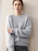 Estilo Nuevo Otoño/Invierno Proceso de Felpa Manga Larga Capa Base Suéter de Cachemira Pura para Mujer Siete Puntos Grosor Extra Cuello Redondo Pulóver Top