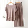 Conjunto de Pantalón Recto de Manga Corta con Cuello Redondo de Modal para Mujer Verano Nuevo Holgado Adelgazante Cómodo Conjunto de Dos Piezas para Casa