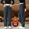 Calça Esportiva de Veludo Plus Transfronteiriça Feminina Outono e Inverno Novo Estilo Solta de Perna Reta Longa Tendência Versátil Cintura Alta Casual Calça de Moletom